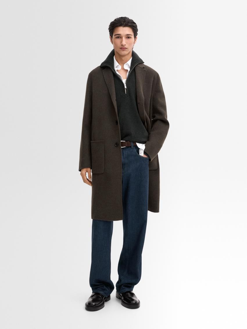 Massimo Dutti Wool Blend Chesterfield- Studio Men Coat Dark Brown | US-WE2594106