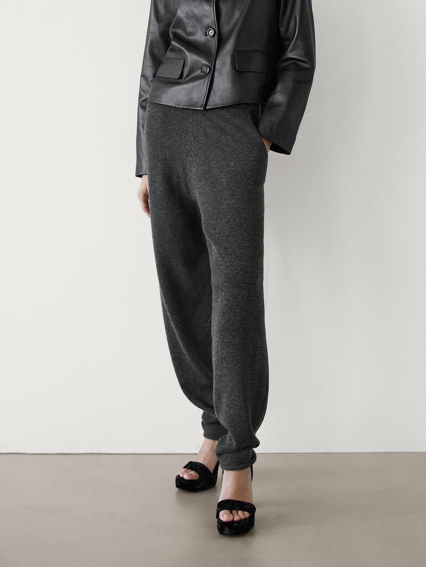 Massimo Dutti Wool Blend Chunky Knit Women Trousers Dark Grey | US-HV3807295