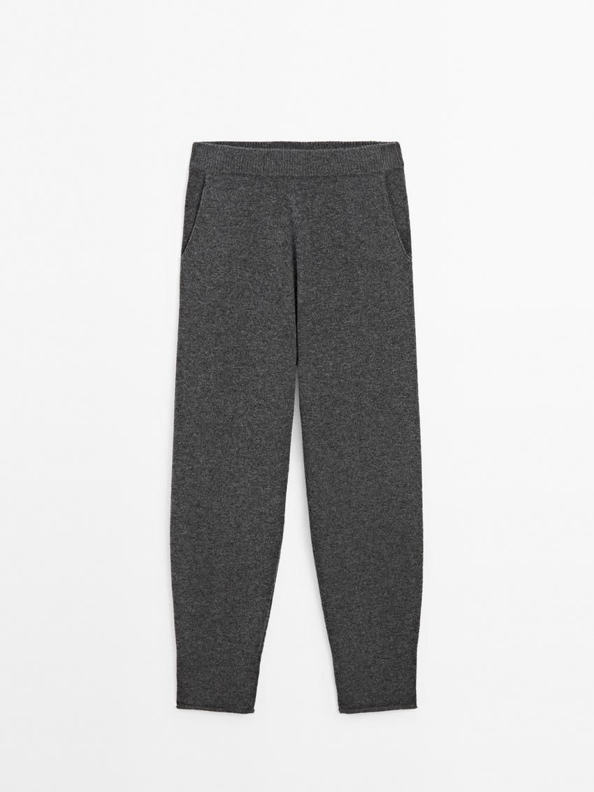 Massimo Dutti Wool Blend Chunky Knit Women Trousers Dark Grey | US-HV3807295