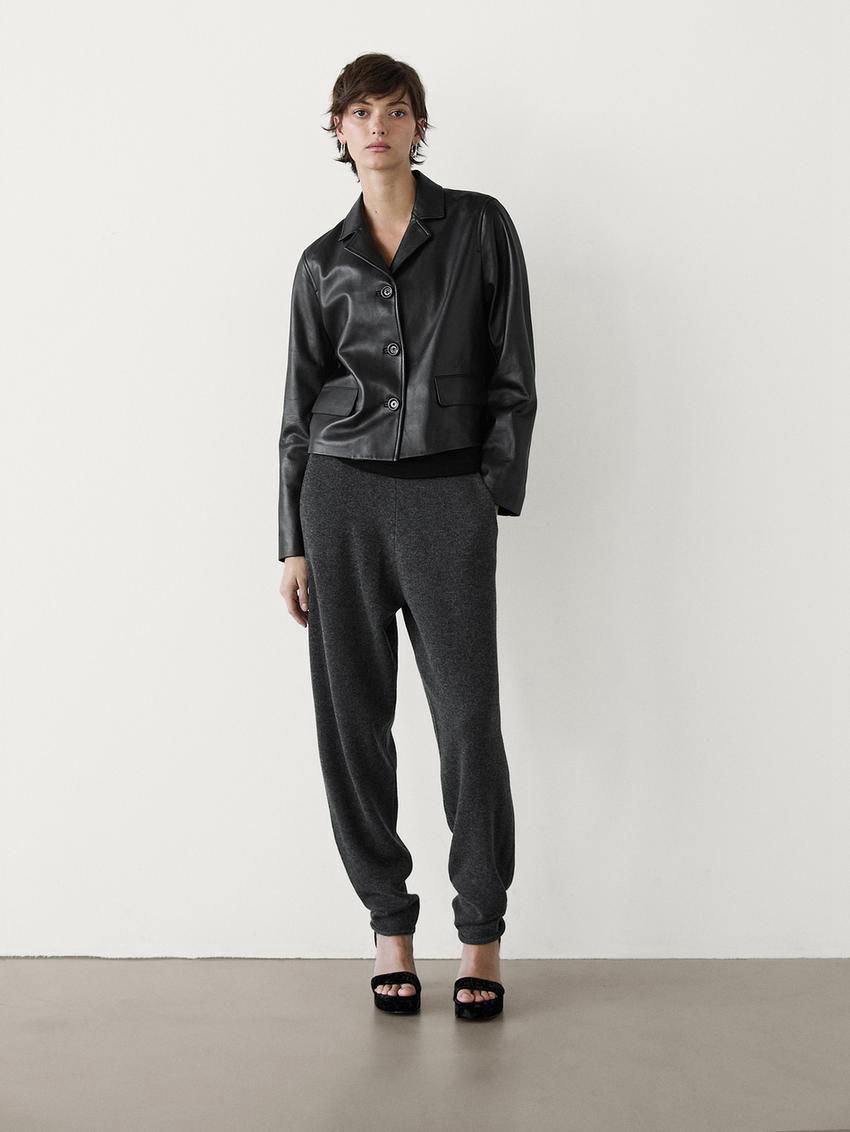 Massimo Dutti Wool Blend Chunky Knit Women Trousers Dark Grey | US-HV3807295