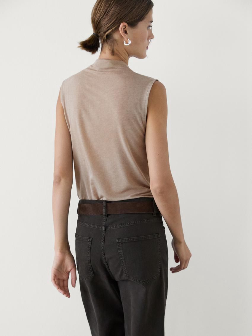 Massimo Dutti Wool Blend Cowl Neck Women Top Beige | US-TB6821957