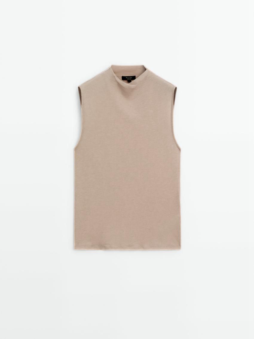 Massimo Dutti Wool Blend Cowl Neck Women Top Beige | US-TB6821957