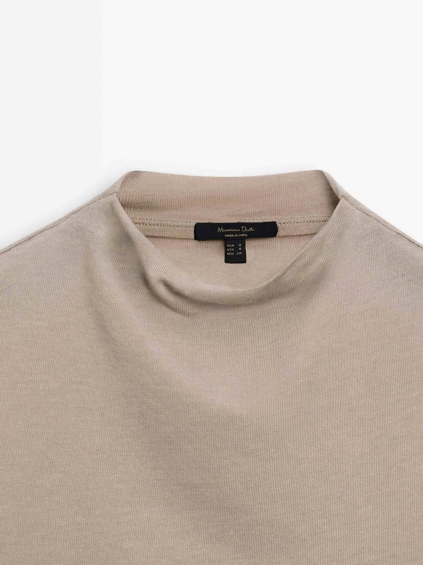 Massimo Dutti Wool Blend Cowl Neck Women Top Beige | US-TB6821957