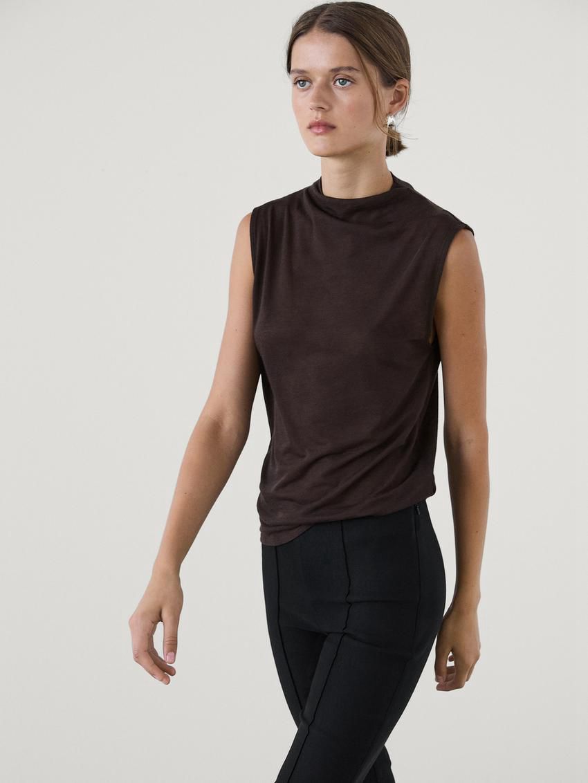 Massimo Dutti Wool Blend Cowl Neck Women Top Dark Brown | US-HQ9270638