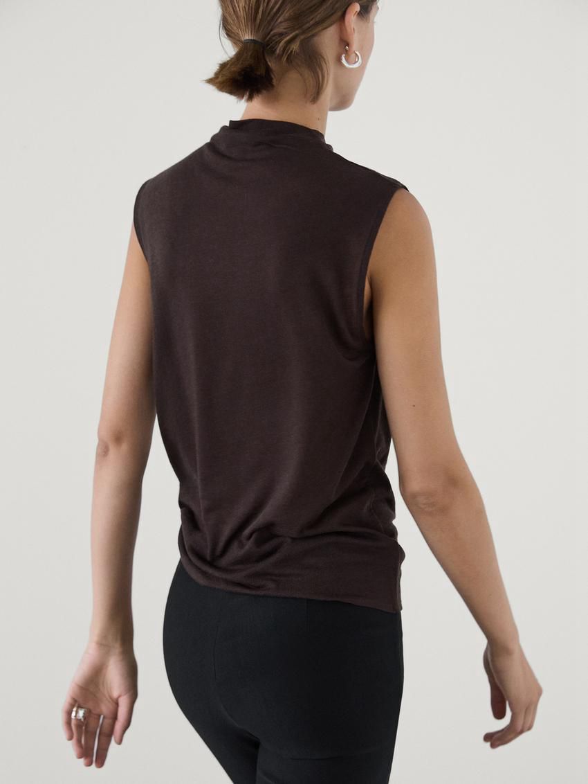 Massimo Dutti Wool Blend Cowl Neck Women Top Dark Brown | US-HQ9270638