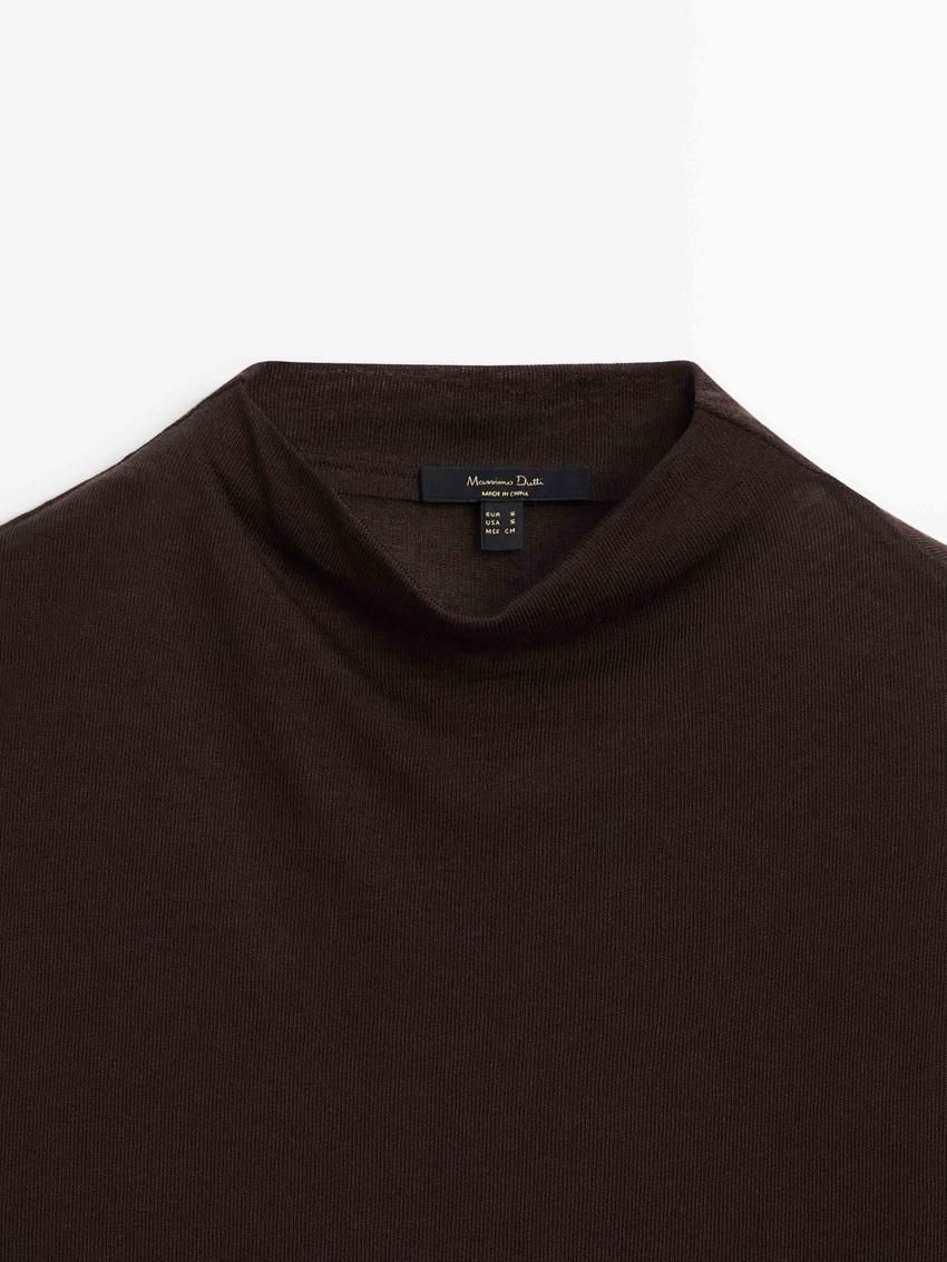 Massimo Dutti Wool Blend Cowl Neck Women Top Dark Brown | US-HQ9270638