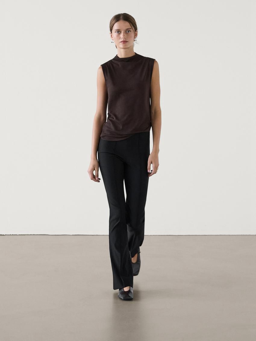 Massimo Dutti Wool Blend Cowl Neck Women Top Dark Brown | US-HQ9270638