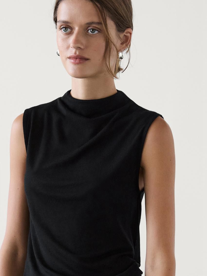 Massimo Dutti Wool Blend Cowl Neck Women Top Black | US-ND4376809