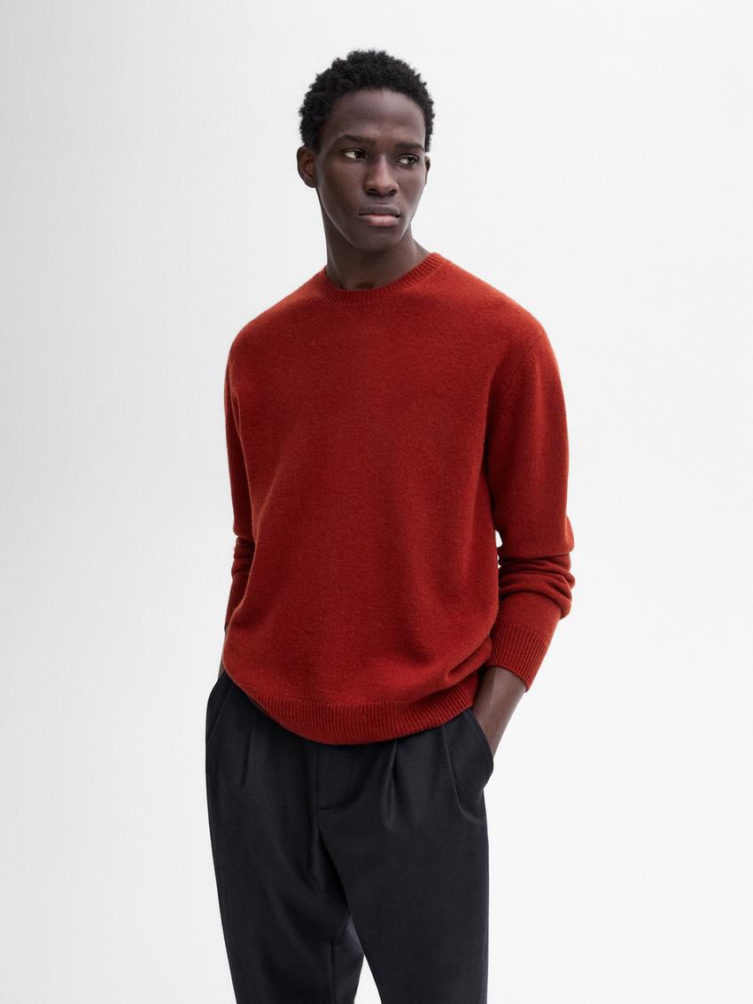 Massimo Dutti Wool Blend Crew Neck Knit Men Sweater Red Brown | US-MI7819036