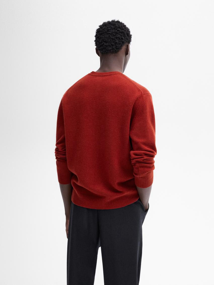 Massimo Dutti Wool Blend Crew Neck Knit Men Sweater Red Brown | US-MI7819036