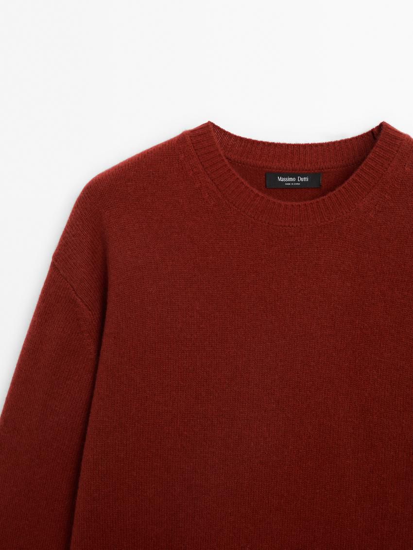 Massimo Dutti Wool Blend Crew Neck Knit Men Sweater Red Brown | US-MI7819036