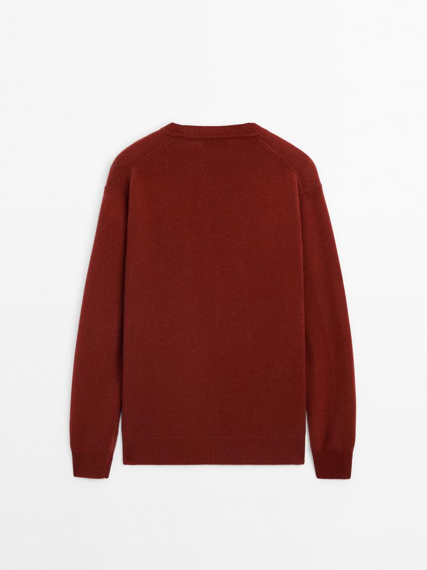 Massimo Dutti Wool Blend Crew Neck Knit Men Sweater Red Brown | US-MI7819036