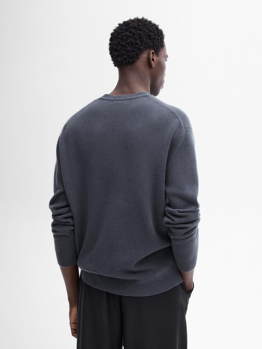 Massimo Dutti Wool Blend Crew Neck Knit Men Sweater Dark Blue | US-OB3180965