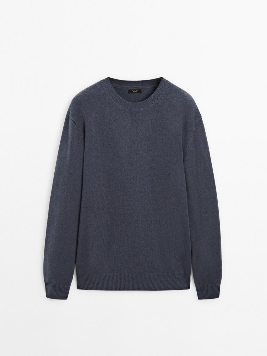 Massimo Dutti Wool Blend Crew Neck Knit Men Sweater Dark Blue | US-OB3180965