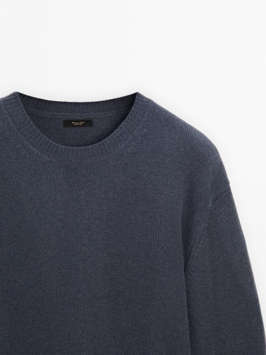 Massimo Dutti Wool Blend Crew Neck Knit Men Sweater Dark Blue | US-OB3180965