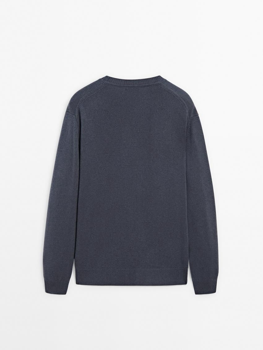 Massimo Dutti Wool Blend Crew Neck Knit Men Sweater Dark Blue | US-OB3180965