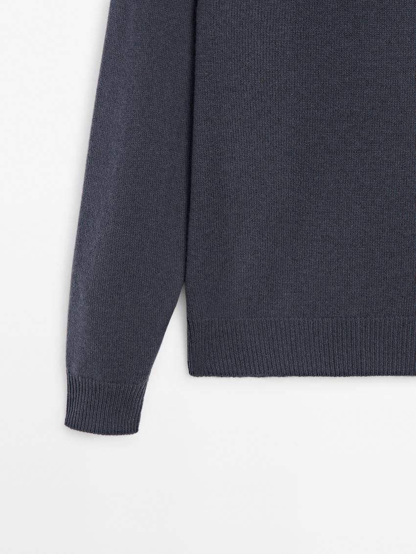 Massimo Dutti Wool Blend Crew Neck Knit Men Sweater Dark Blue | US-OB3180965