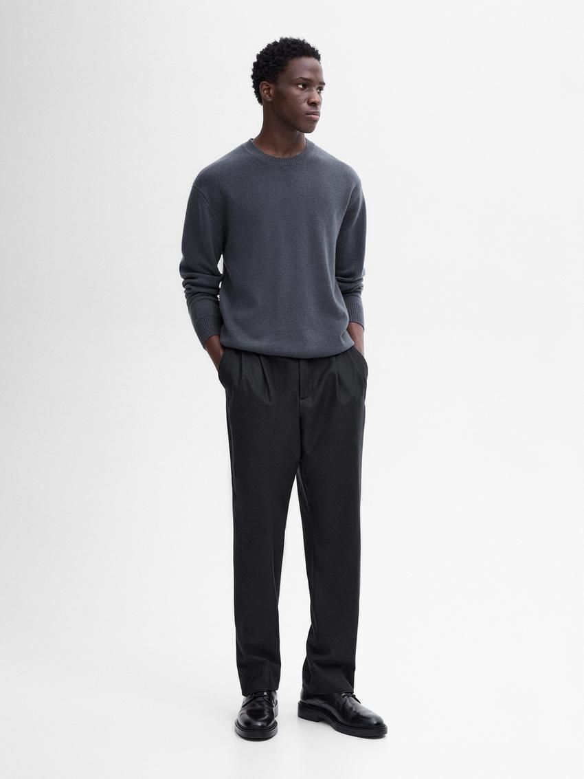 Massimo Dutti Wool Blend Crew Neck Knit Men Sweater Dark Blue | US-OB3180965