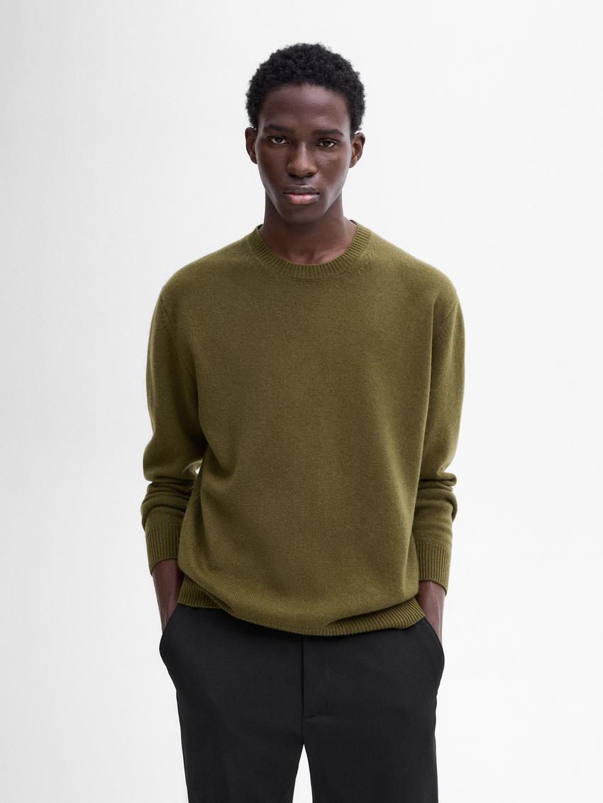 Massimo Dutti Wool Blend Crew Neck Knit Men Sweater Green | US-XA7486031