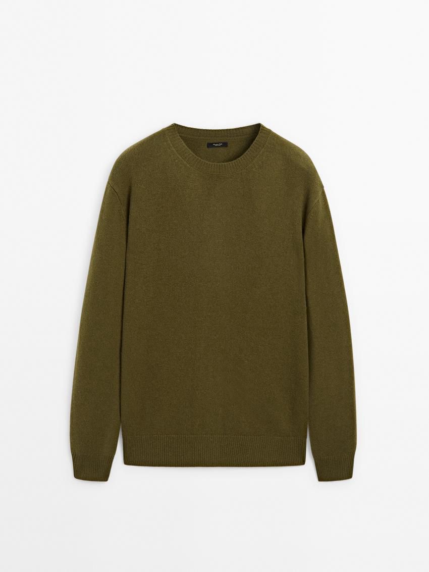 Massimo Dutti Wool Blend Crew Neck Knit Men Sweater Green | US-XA7486031