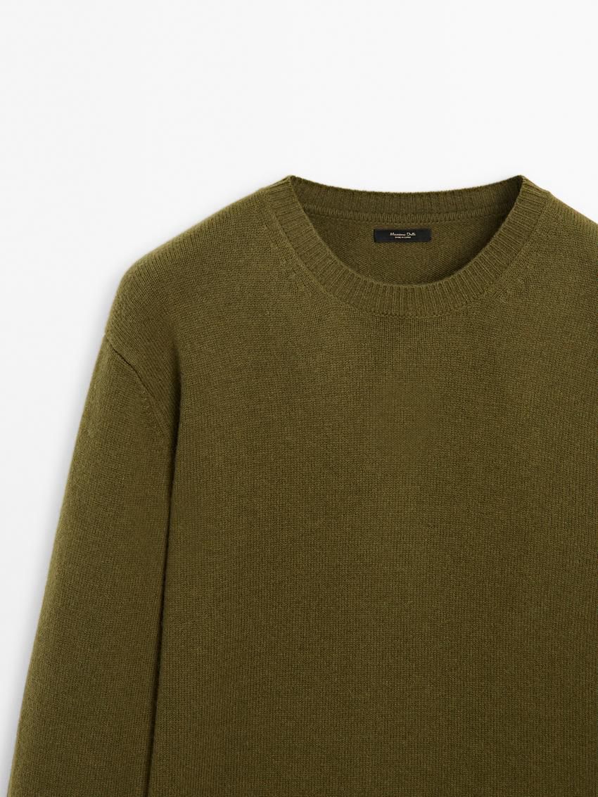 Massimo Dutti Wool Blend Crew Neck Knit Men Sweater Green | US-XA7486031