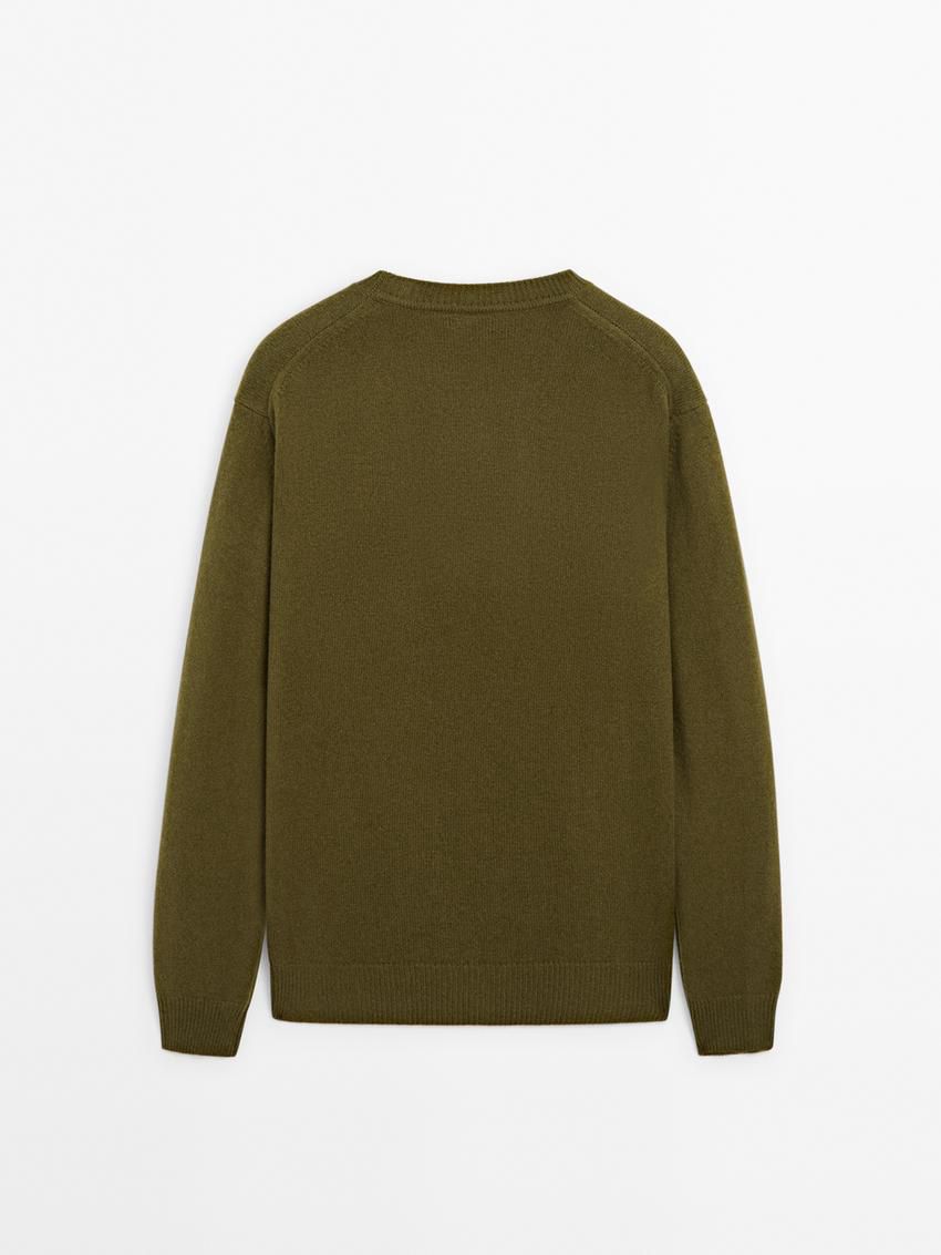 Massimo Dutti Wool Blend Crew Neck Knit Men Sweater Green | US-XA7486031