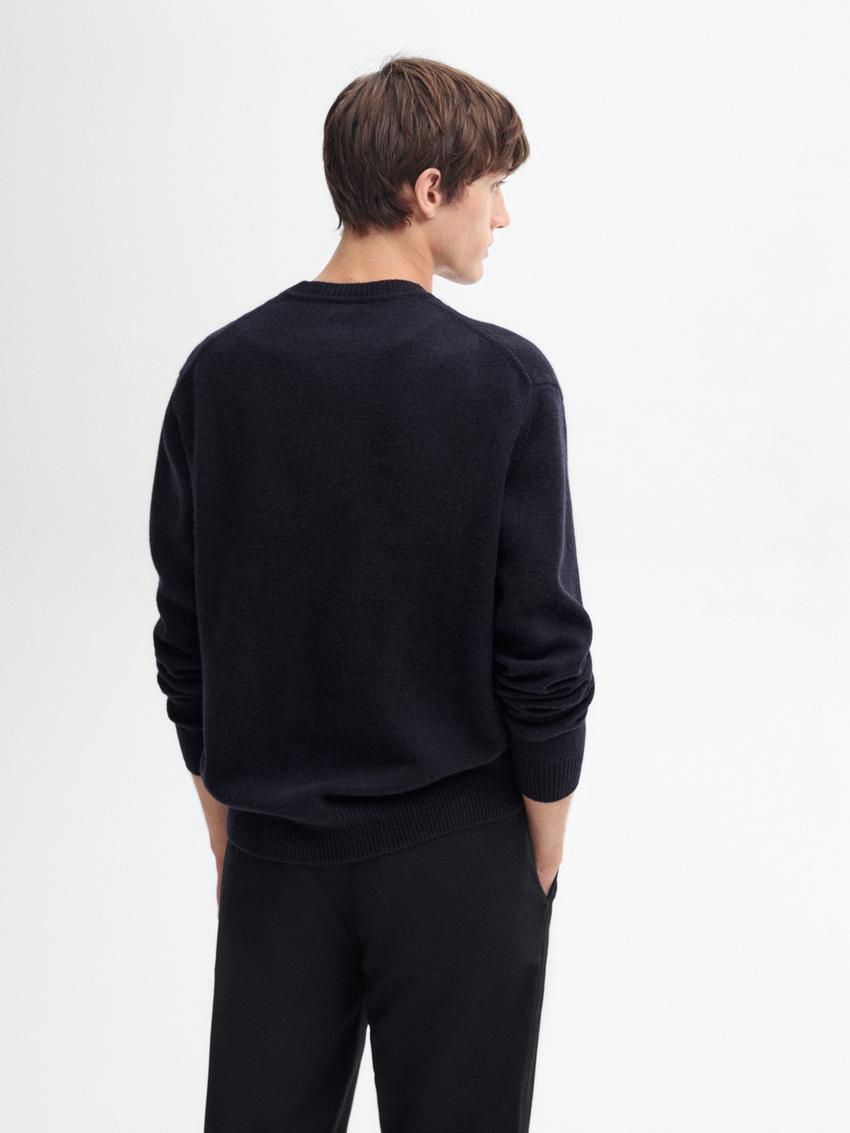 Massimo Dutti Wool Blend Crew Neck Knit Men Sweater Navy | US-HM1487953