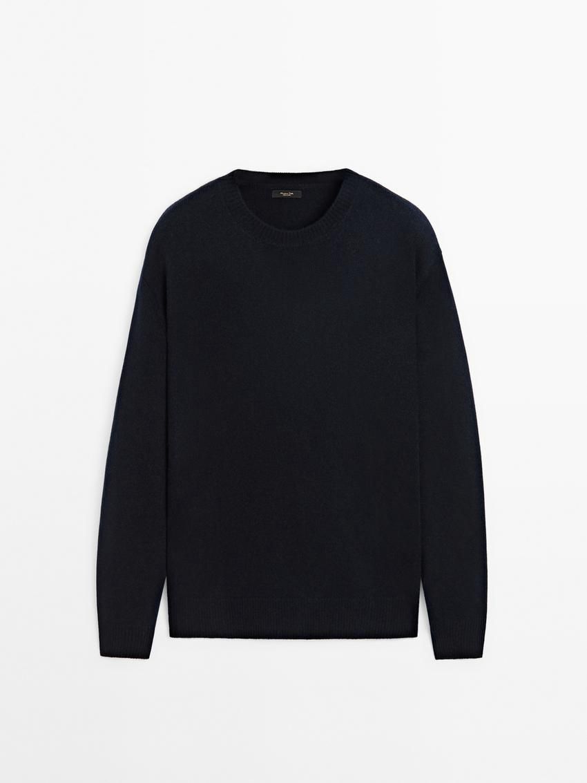 Massimo Dutti Wool Blend Crew Neck Knit Men Sweater Navy | US-HM1487953