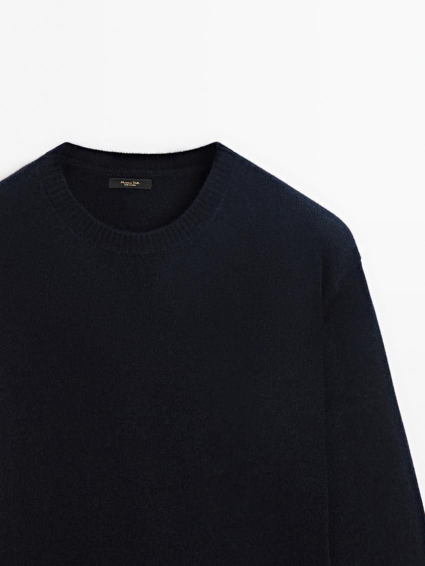 Massimo Dutti Wool Blend Crew Neck Knit Men Sweater Navy | US-HM1487953