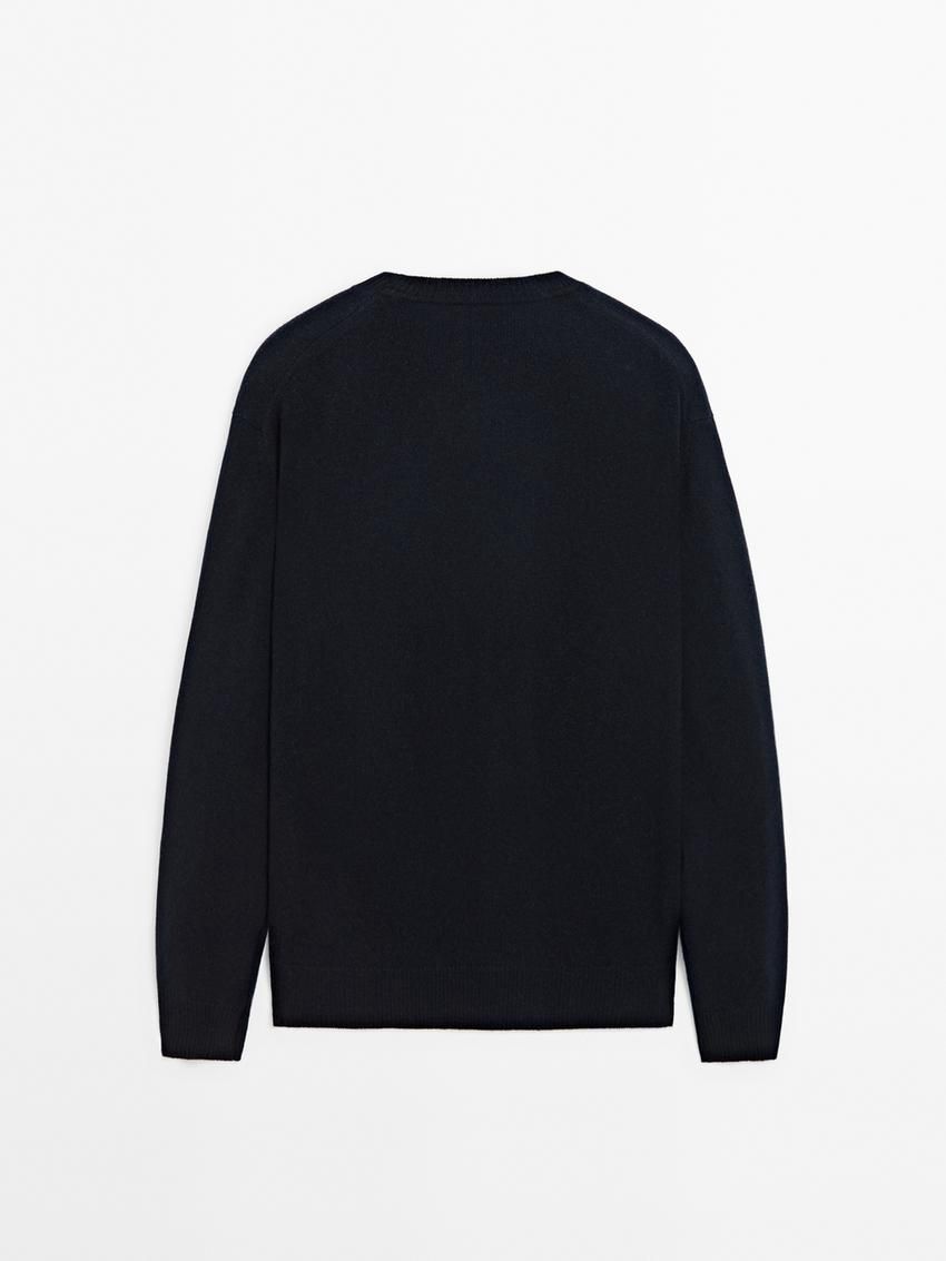 Massimo Dutti Wool Blend Crew Neck Knit Men Sweater Navy | US-HM1487953