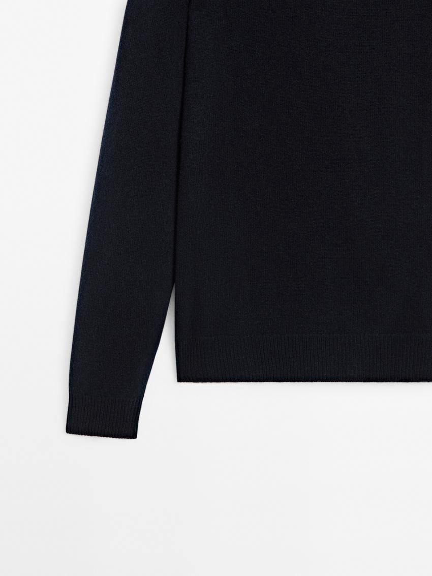 Massimo Dutti Wool Blend Crew Neck Knit Men Sweater Navy | US-HM1487953