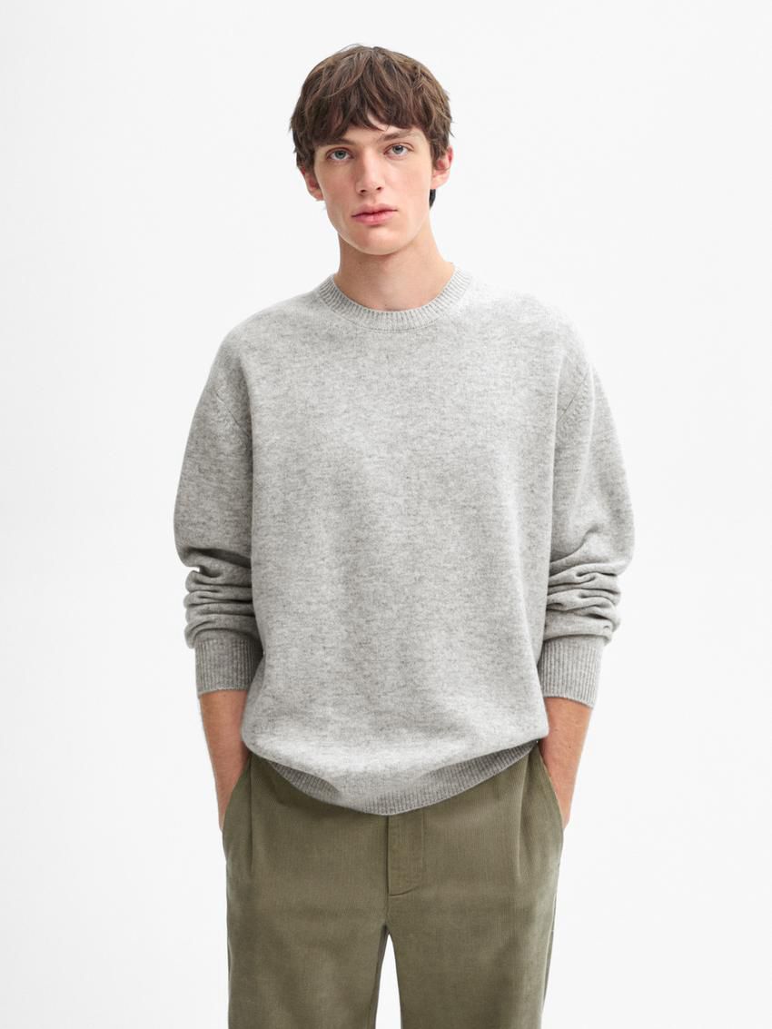 Massimo Dutti Wool Blend Crew Neck Knit Men Sweater Grey | US-EK3458176