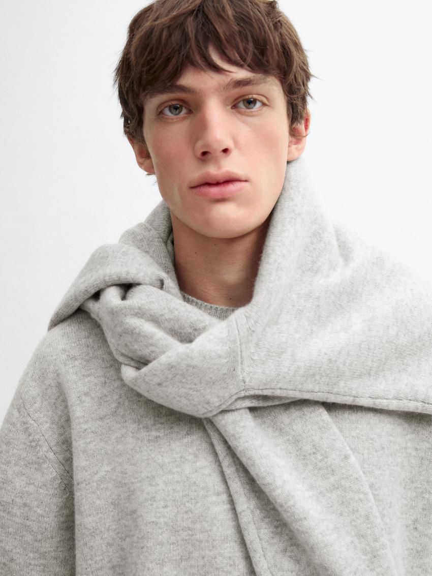 Massimo Dutti Wool Blend Crew Neck Knit Men Sweater Grey | US-EK3458176