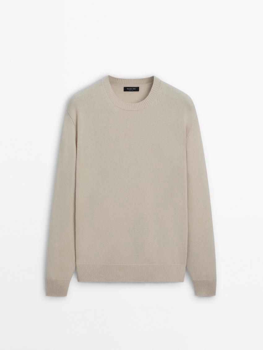 Massimo Dutti Wool Blend Crew Neck Knit Men Sweater Beige | US-XJ3972654