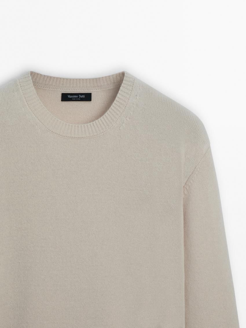 Massimo Dutti Wool Blend Crew Neck Knit Men Sweater Beige | US-XJ3972654