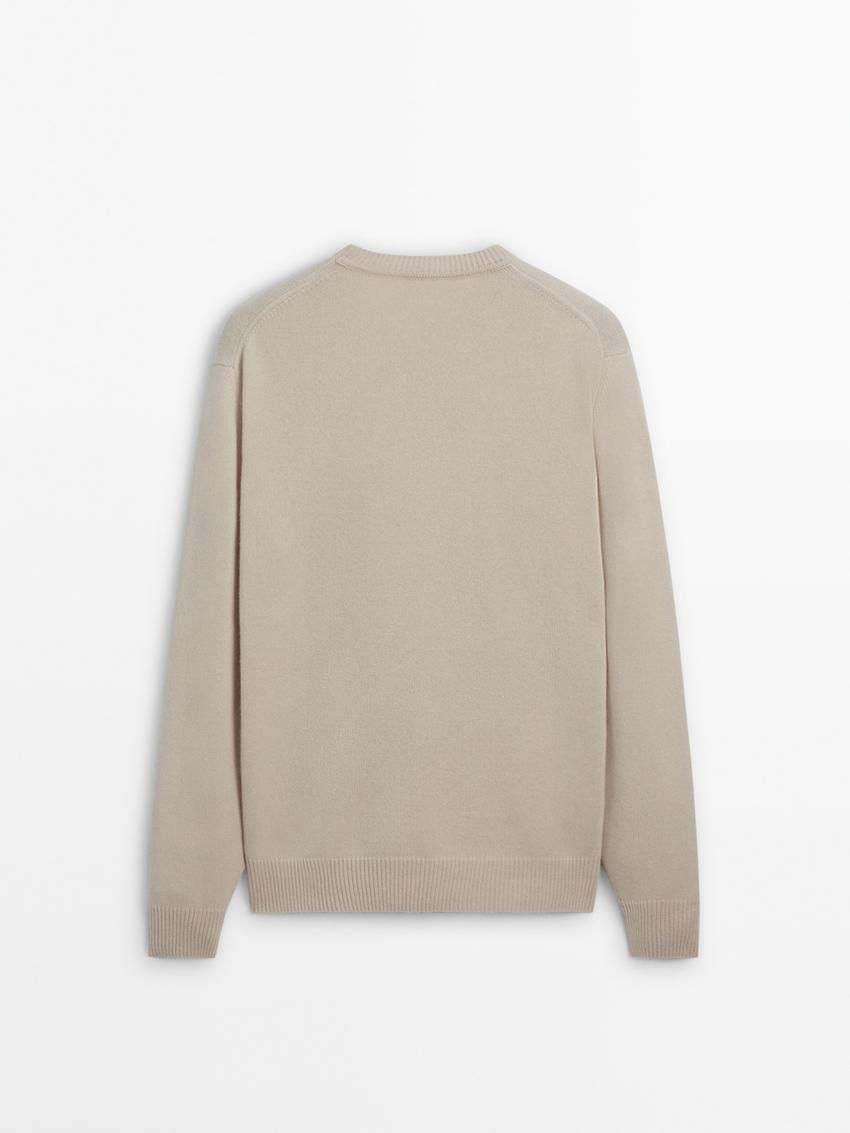 Massimo Dutti Wool Blend Crew Neck Knit Men Sweater Beige | US-XJ3972654
