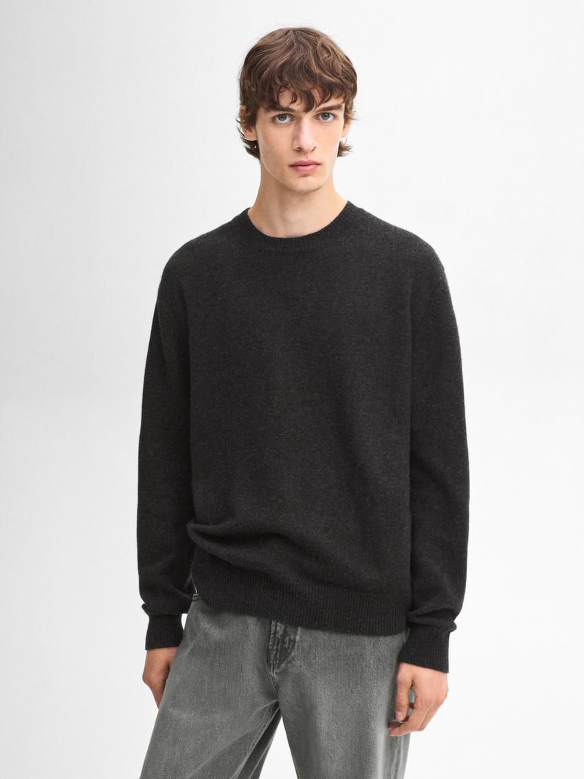Massimo Dutti Wool Blend Crew Neck Knit Men Sweater Dark Grey | US-HN9463502