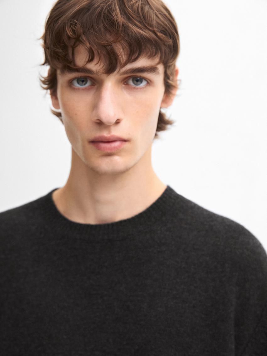 Massimo Dutti Wool Blend Crew Neck Knit Men Sweater Dark Grey | US-HN9463502
