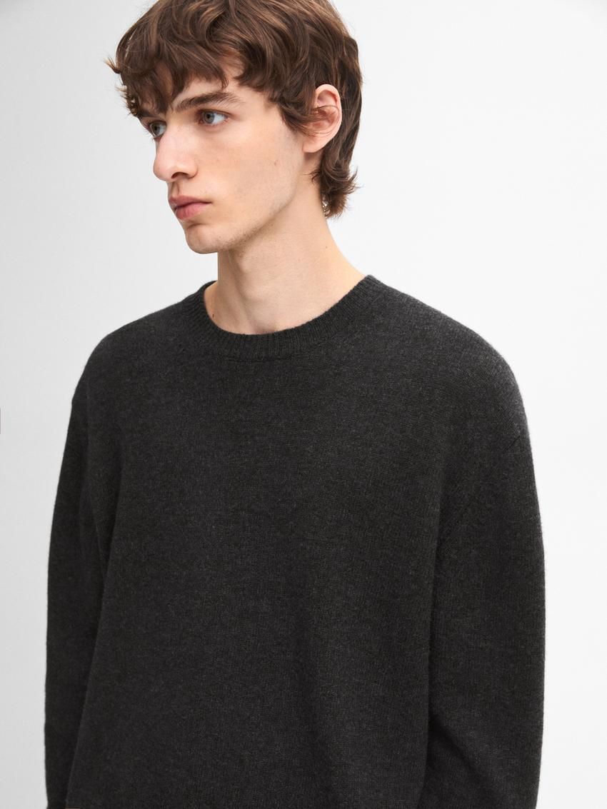 Massimo Dutti Wool Blend Crew Neck Knit Men Sweater Dark Grey | US-HN9463502