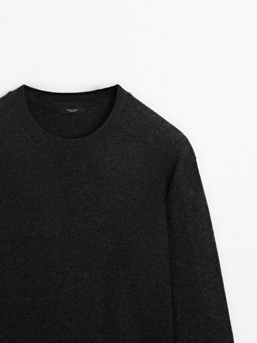Massimo Dutti Wool Blend Crew Neck Knit Men Sweater Dark Grey | US-HN9463502