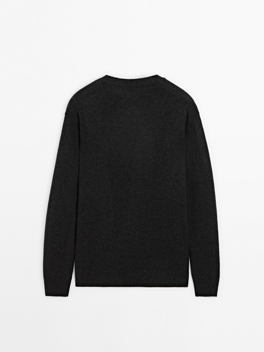 Massimo Dutti Wool Blend Crew Neck Knit Men Sweater Dark Grey | US-HN9463502