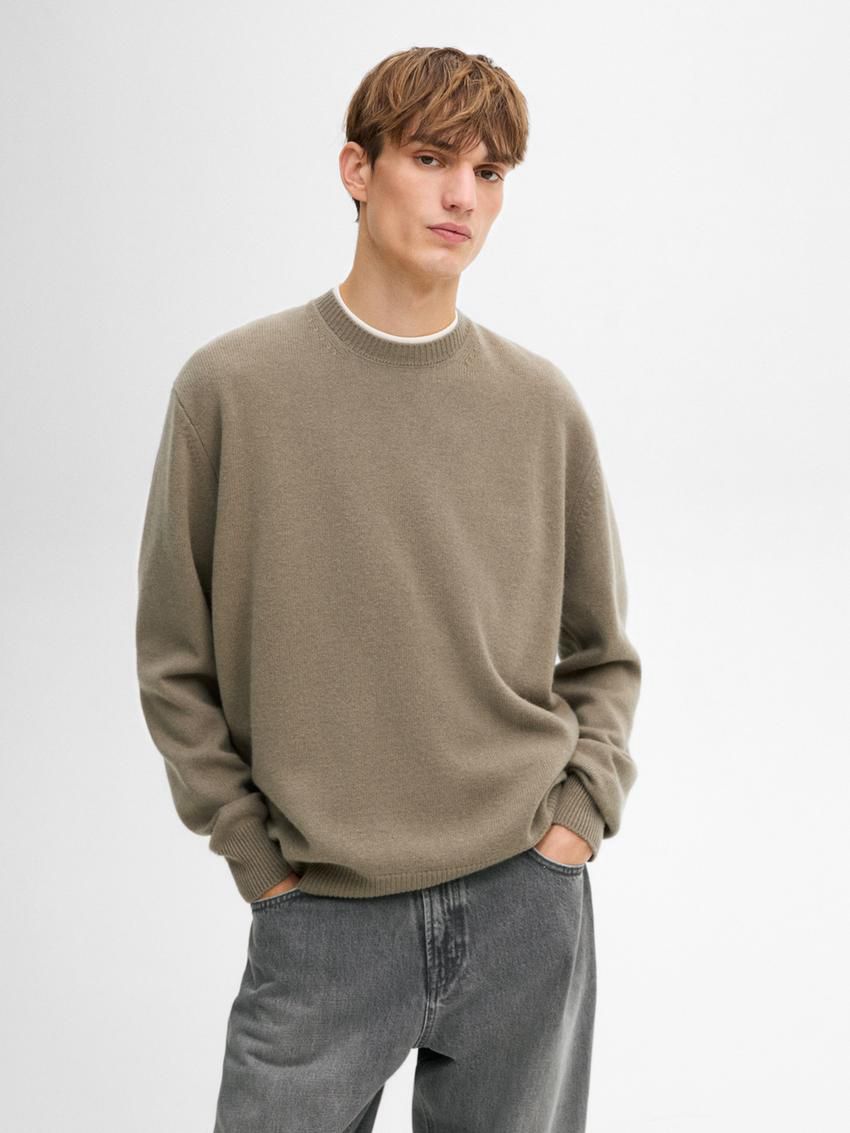 Massimo Dutti Wool Blend Crew Neck Knit Men Sweater Grey Green | US-NJ9065318
