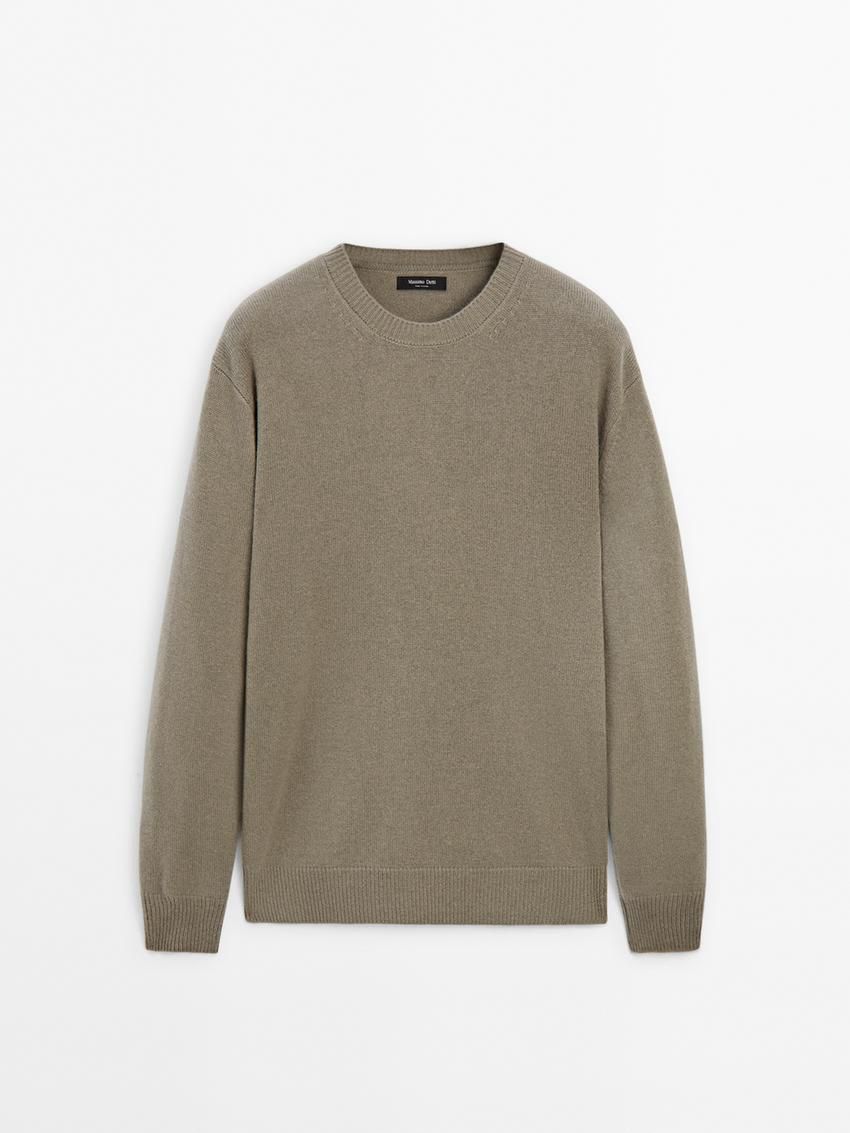 Massimo Dutti Wool Blend Crew Neck Knit Men Sweater Grey Green | US-NJ9065318