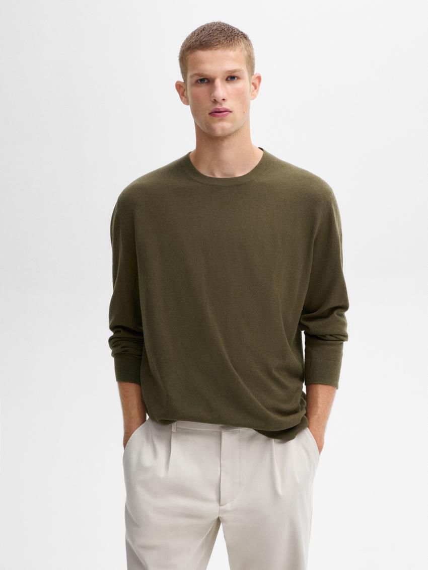 Massimo Dutti Wool Blend Crew Neck Men Sweater Khaki | US-DM2568491