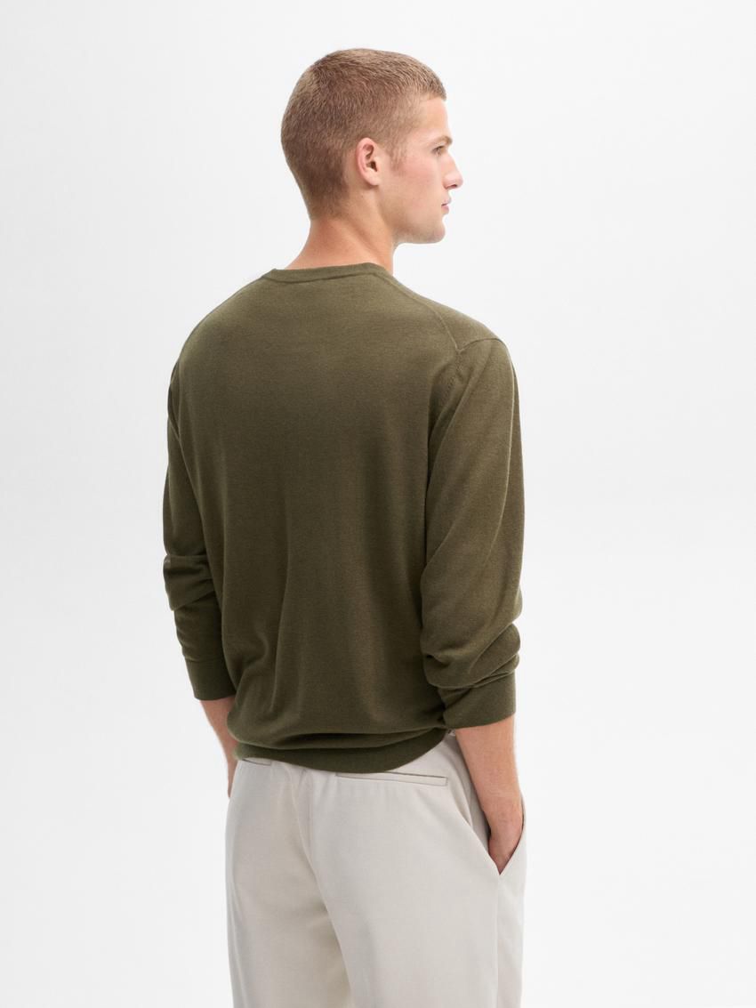 Massimo Dutti Wool Blend Crew Neck Men Sweater Khaki | US-DM2568491