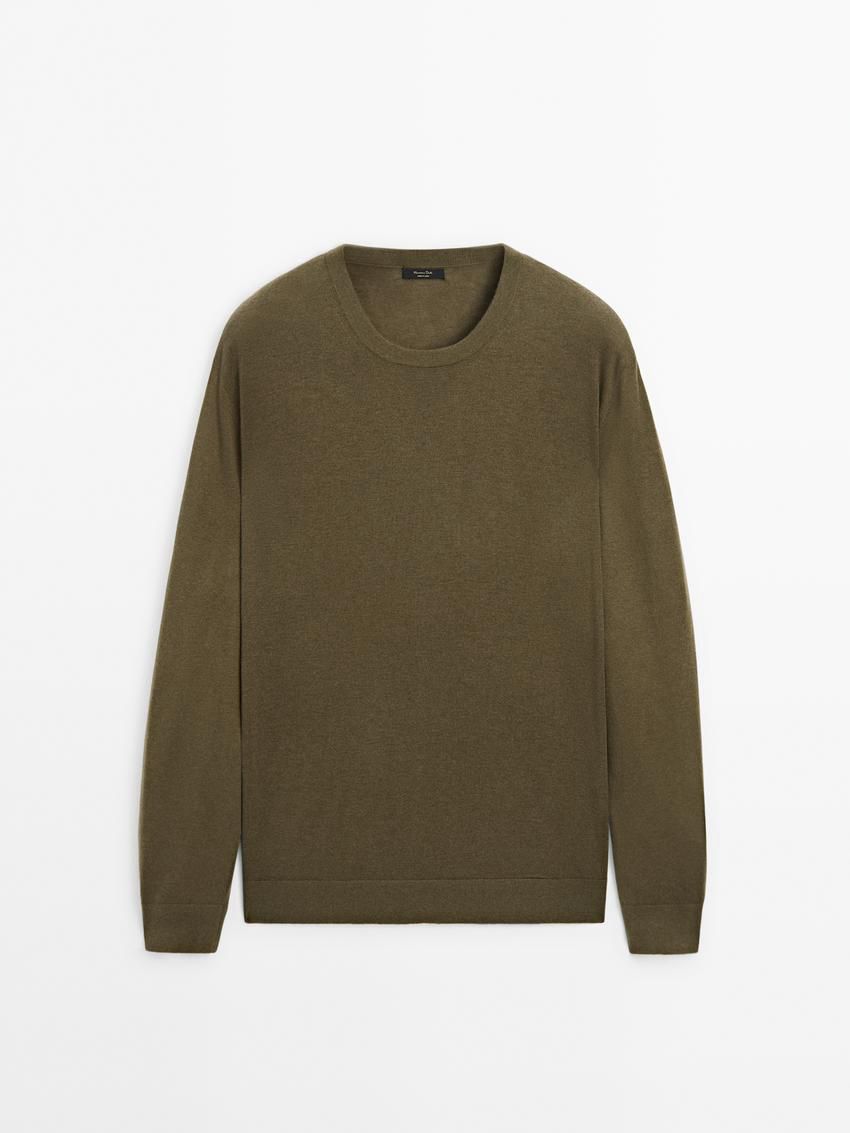 Massimo Dutti Wool Blend Crew Neck Men Sweater Khaki | US-DM2568491