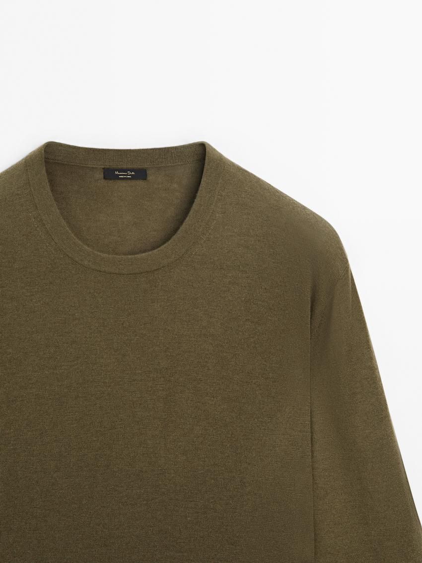 Massimo Dutti Wool Blend Crew Neck Men Sweater Khaki | US-DM2568491