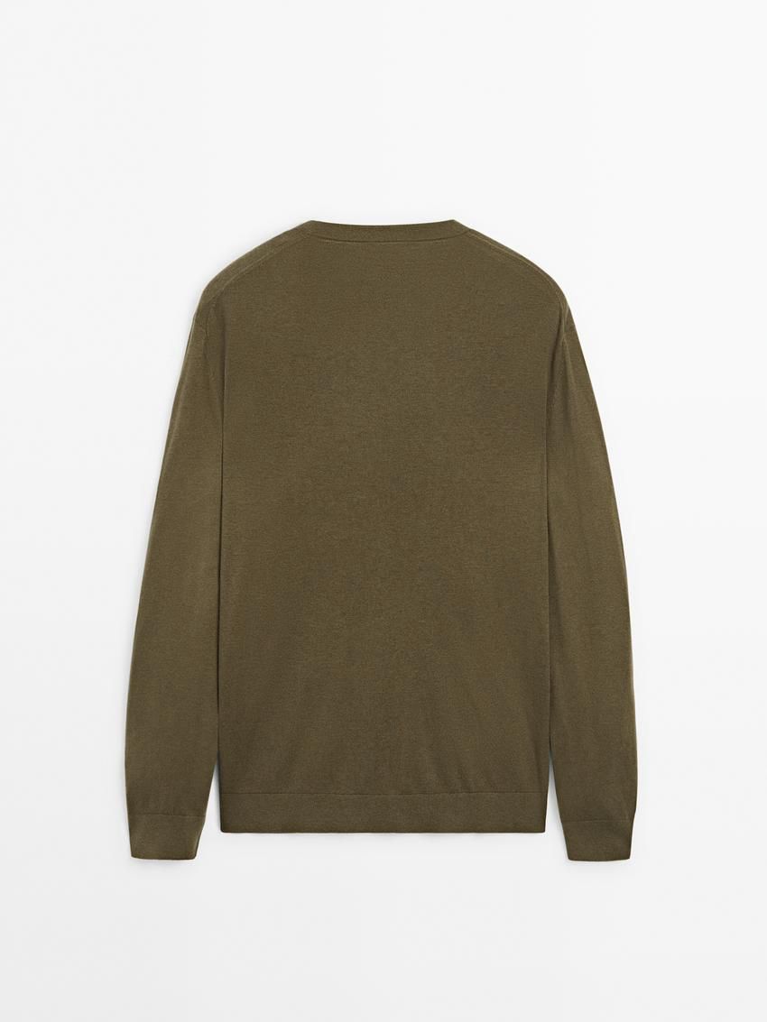 Massimo Dutti Wool Blend Crew Neck Men Sweater Khaki | US-DM2568491