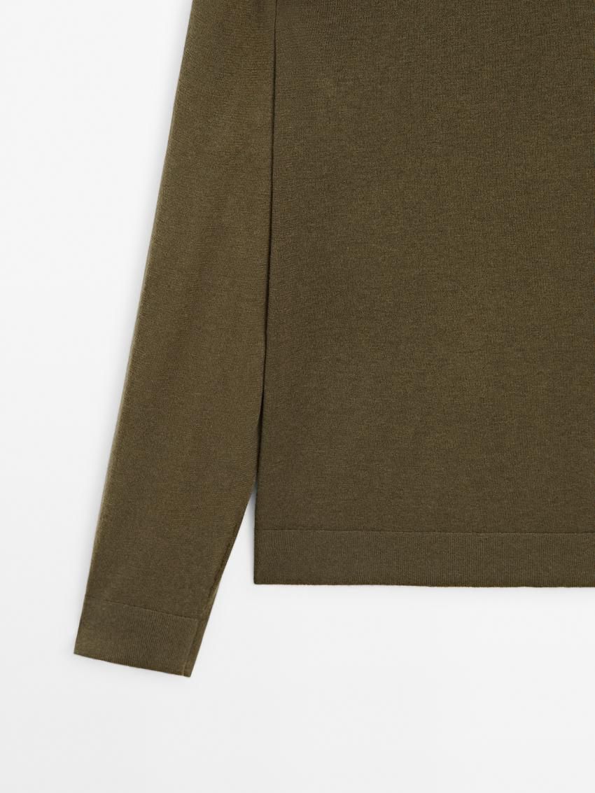 Massimo Dutti Wool Blend Crew Neck Men Sweater Khaki | US-DM2568491