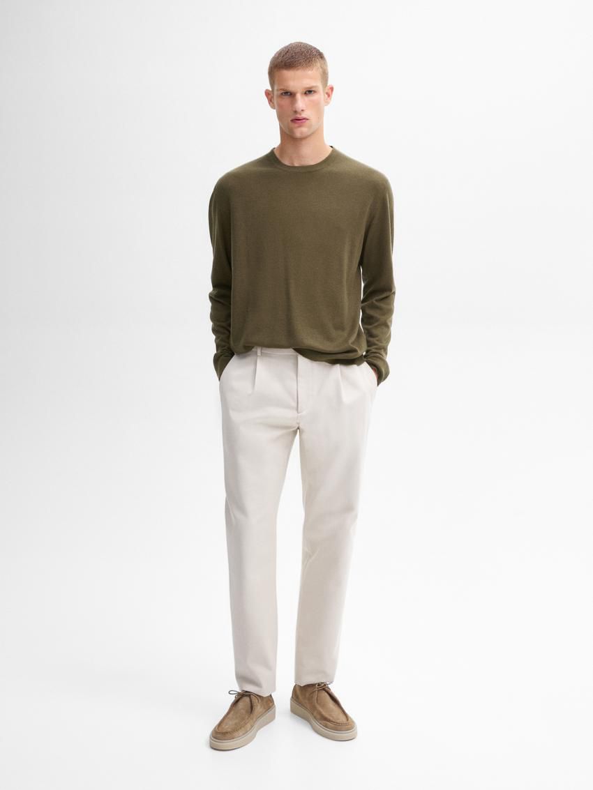 Massimo Dutti Wool Blend Crew Neck Men Sweater Khaki | US-DM2568491